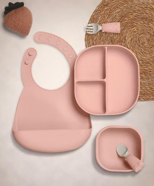 Mamas & Papas First Mealtime Silicone Divided Plate Set in Green and Pink