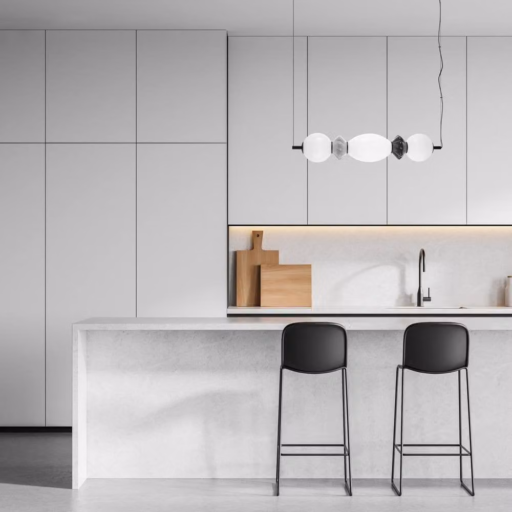 Netlighting Balos Bar Pendant Light in Matt Black with Grey Ceramic Shades and Warm White LED 3000K – 2