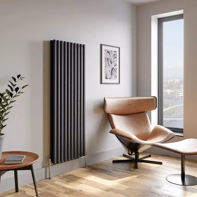 Temprazo Vertical Oval Tube Double Panel Designer Radiator in Anthracite Grey, H: 160 cm, W: 36 cm, D: 7.9 cm