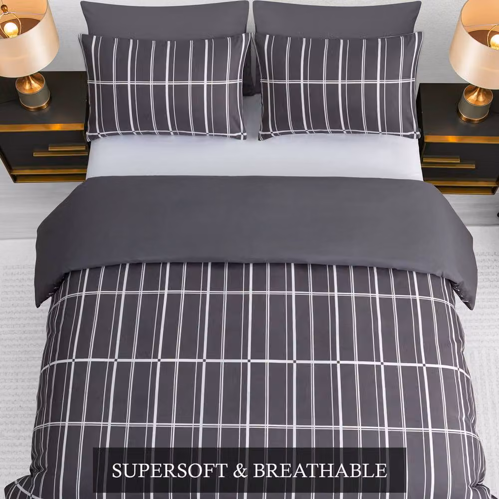 Grace Brushed Microfibre Duvet Cover and Pillowcase Set in Grey, Super King, W: 200 x D: 200 cm – 5