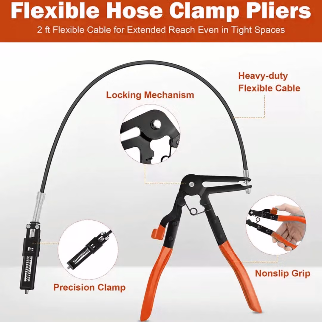 Hinsinc Red Automotive Hose Clamp Pliers with Swivel and Flat Angled Jaws – 5