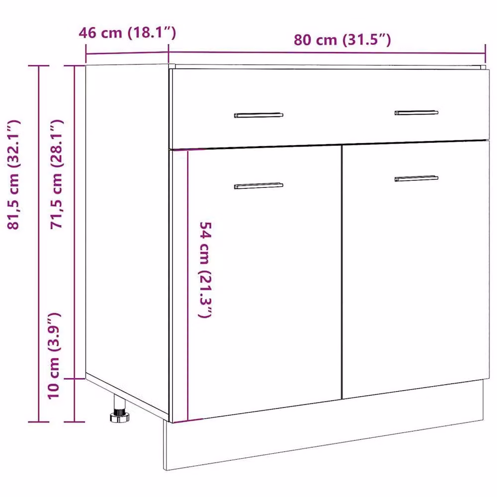 Berkfield Home Lyon Artisan Oak Drawer Bottom Cabinet in Brown, W/D/H: 80 x 46 x 81.5 cm – 4