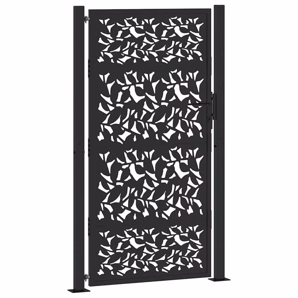 Berkfield Home Beautiful Garden Gate in Black Steel with Leaf Design, W: 105 cm, H: 180 cm – 3