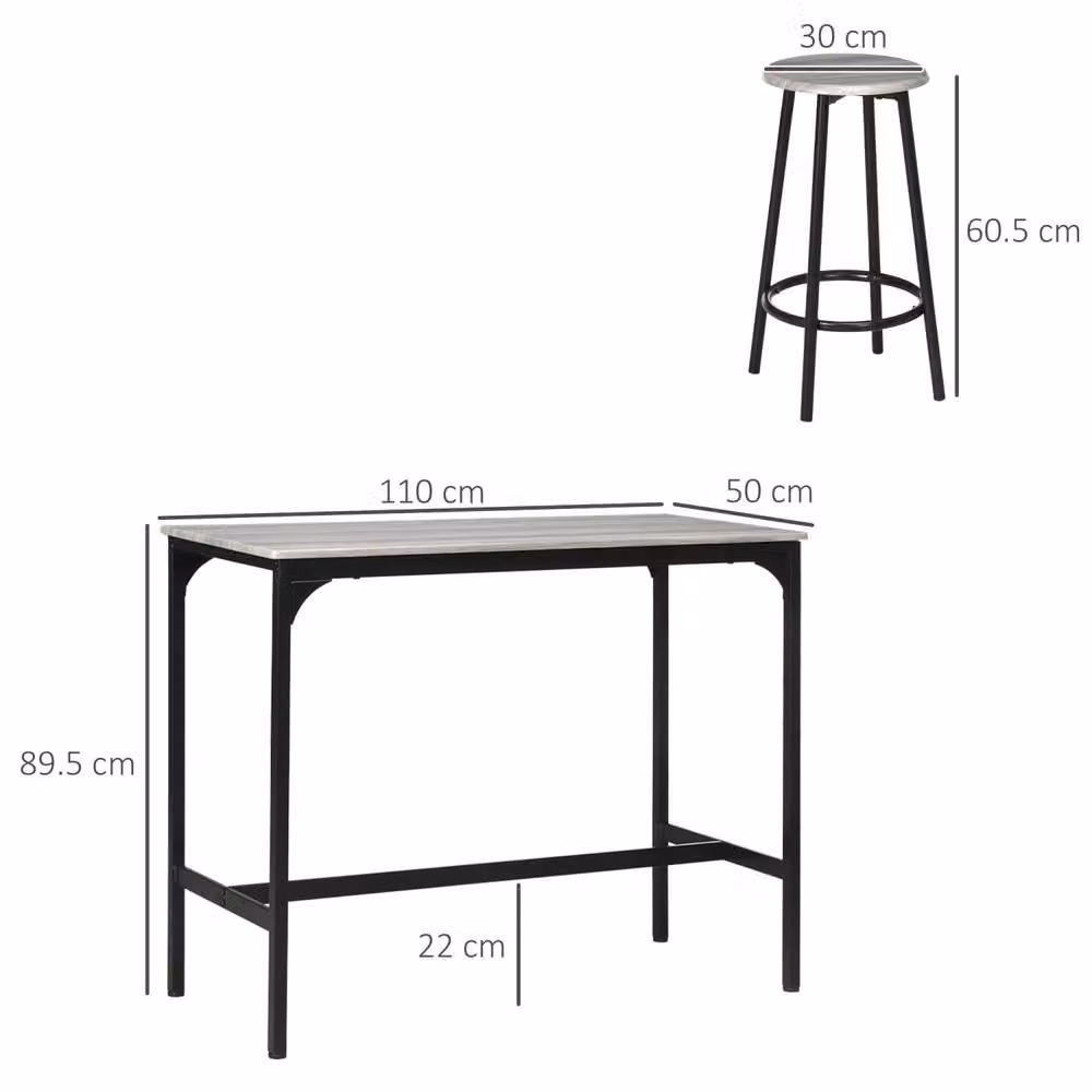 Wyld Haus Finani 5 Piece Industrial Bar Table and Stool Set in Grey and Black – 4