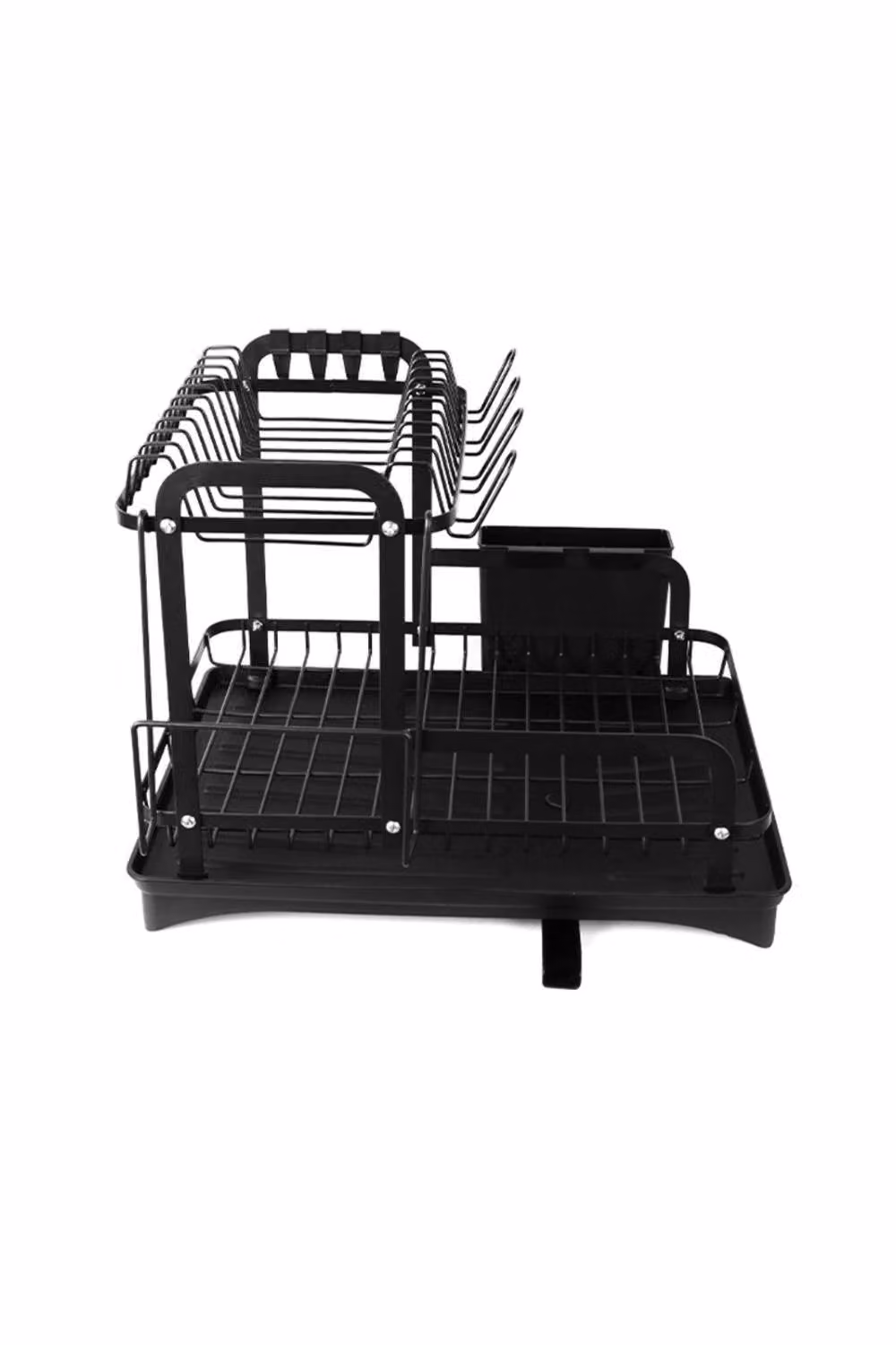 KDMD 2 Tier Dish Drainer Rack with Removable Drainboard and Cutlery Holder, Black – 2
