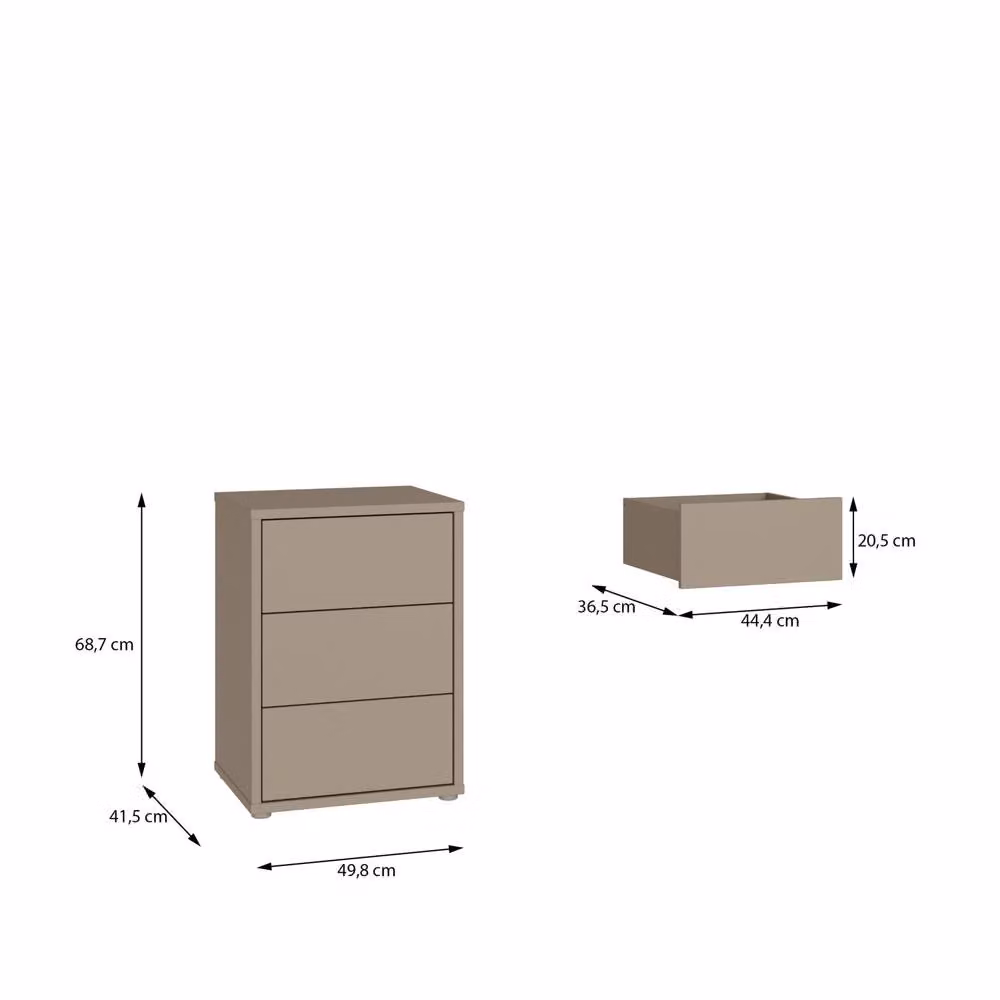 Furniture To Go Alice Springs Bedside Cabinet with 3 Push-Open Drawers in Taupe/Beige – 3
