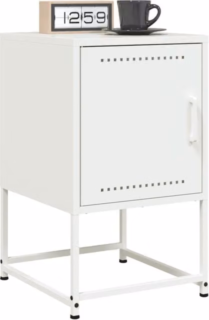 Berkfield Home Set of 2 White Metal Bedside Cabinets, W/D/H: 36 x 39 x 60.5 cm