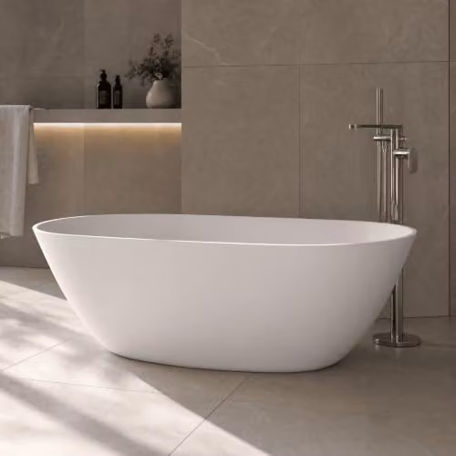 Balterley Sedgley Luxury Contemporary Freestanding Oval Double Ended Bath Tub, Matt White, W/D/H: 161.5 x 76 x 51 cm – 3