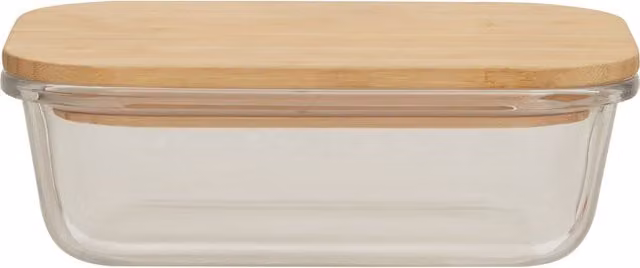 Orsina Airtight Glass Container with Bamboo Lid and Silicone Seal, 640 ml, Transparent and Beige