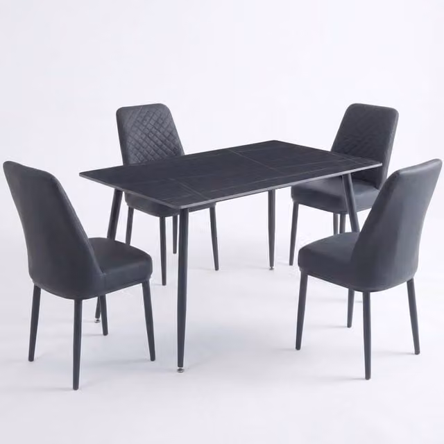 HOME LUXE INTERIOR Oxford Black Ceramic Rectangular Dining Table and 4 Black Upholstered Chairs Set – 1