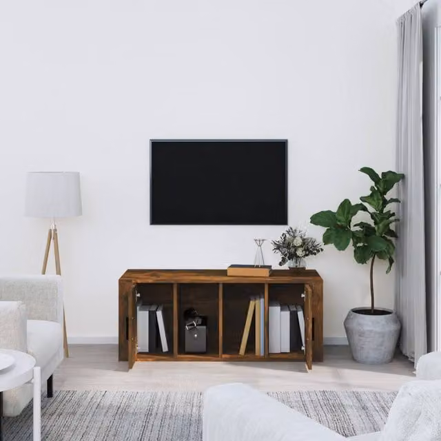 Berkfield Home Smoked Oak TV Cabinet in Brown, W/D/H: 100 x 35 x 40 cm – 1