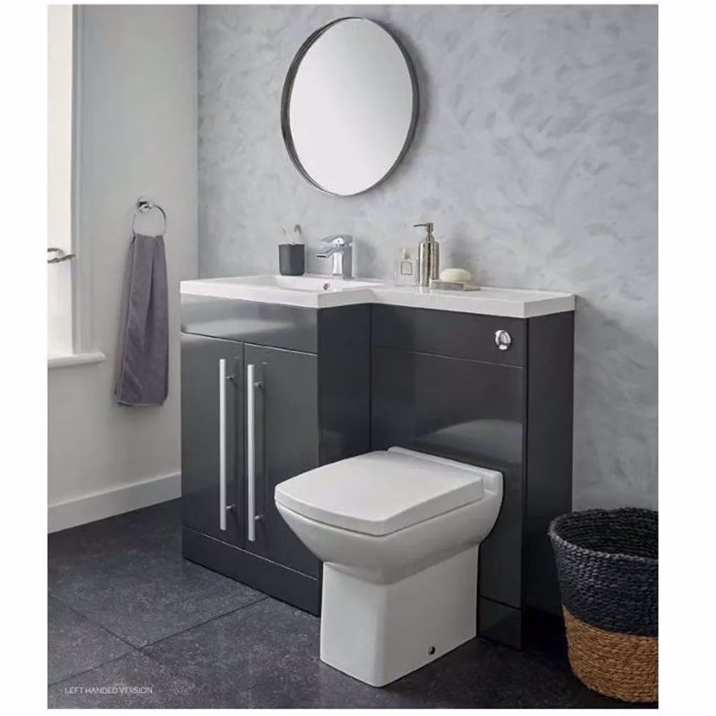 Clifton Grey Gloss Left Hand 2 Door Combo Unit with L Shape Basin, Width: 110 cm – 2