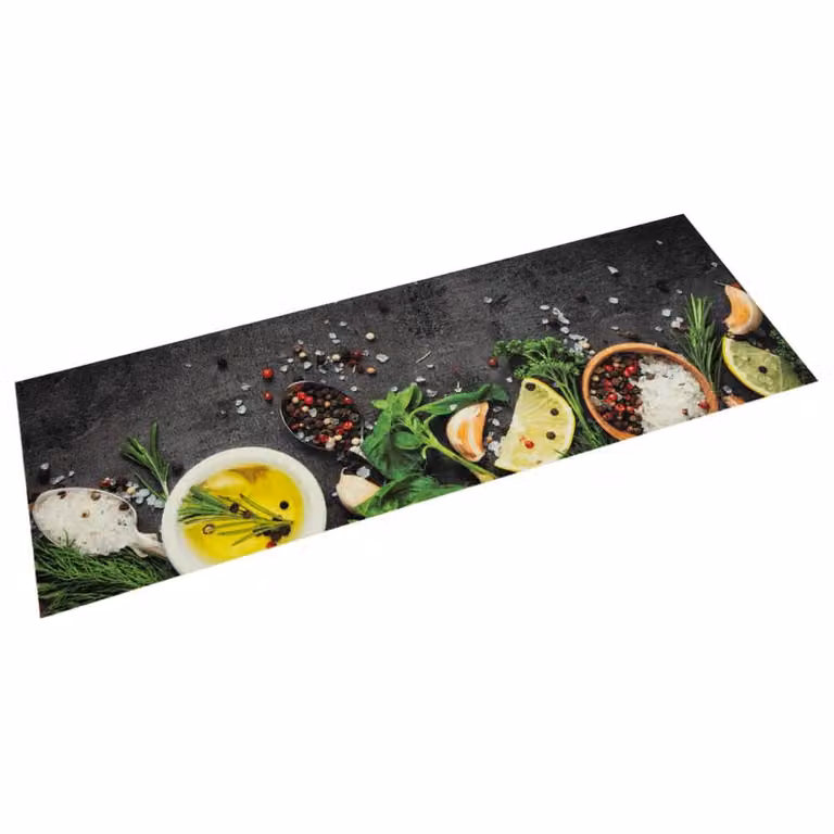 Berkfield Home Washable Spices Kitchen Rug in Grey, W: 45 cm, L: 150 cm