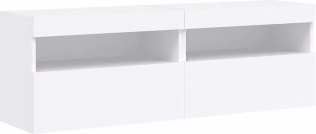 Berkfield Home Set of 2 Modern White Glossy TV Wall Cabinets with LED Lights W/D/H: 60 x 30 x 40 cm