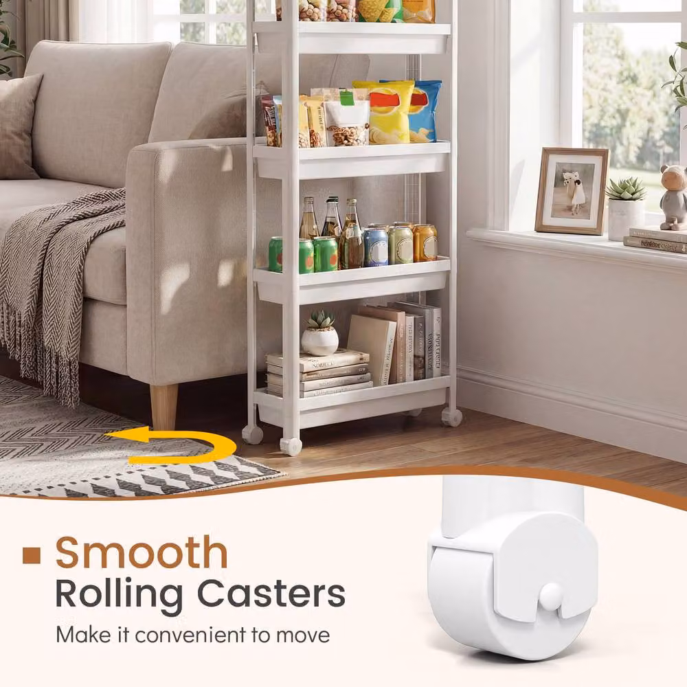 Costway 5-Tier Rolling Plastic Storage Trolley in White – 4