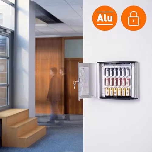 Durable Aluminium Key Safe Box 18, Wall Mounted Silver Key Holder Cabinet with Turn Lock and 6 Key Clip Tags – 5