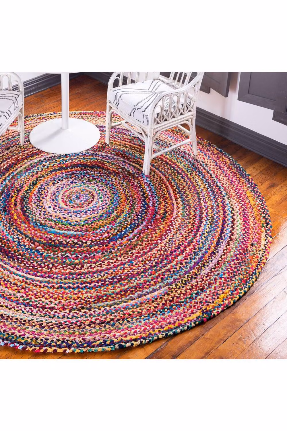 KDMD Handmade Round Jute and Cotton Striped Rug in Multicolour, Diameter: 150 cm – 2