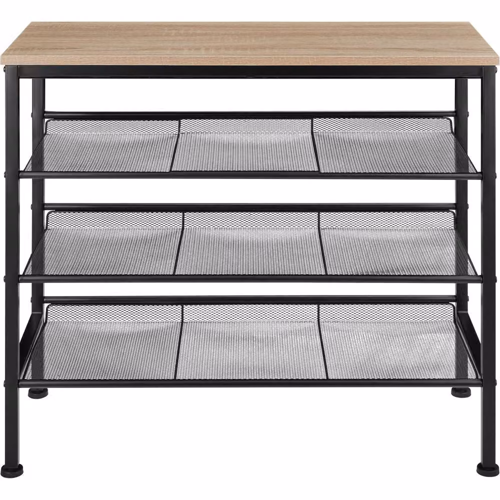 tectake 4-Tier Shoe Rack with Adjustable Shelves and Black Metal Frame in Oak, W/D/H: 75.5 x 30.5 x 69.5 cm – 8