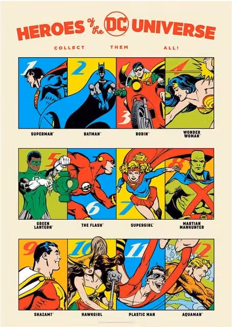 FaNaTtik DC Comics 90th Anniversary Heroes Multicolour A3 Art Print