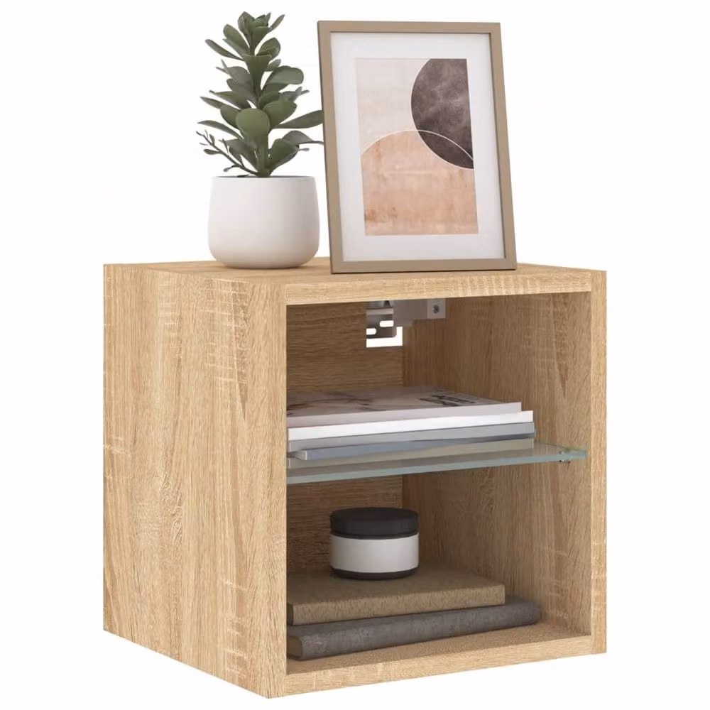Berkfield Home Set of 2 TV Wall Cabinets with LED Lights in Sonoma Oak Natural, W/D/H: 30 x 28.5 x 30 cm – 3