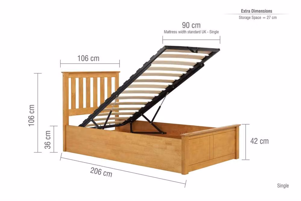 Birlea Aspen Single Oak Ottoman Bed Frame in Brown, W/D/H: 90 x 190 x 106 cm – 2
