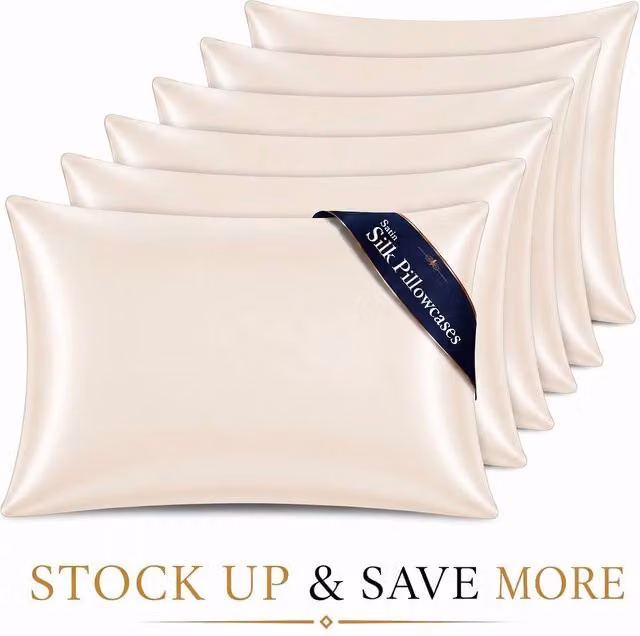 Pamposh Luxury Mako Satin Silk Pillowcase Set of 6 in White or Beige