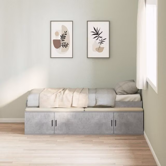 Berkfield Home Modern Storage Bed Frame in Grey, W/D/H: 90 x 200 cm