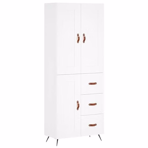 vidaXL Modern White Highboard with Hinged Doors and Internal Shelves, W/D/H: 69.5 x 34 x 180 cm