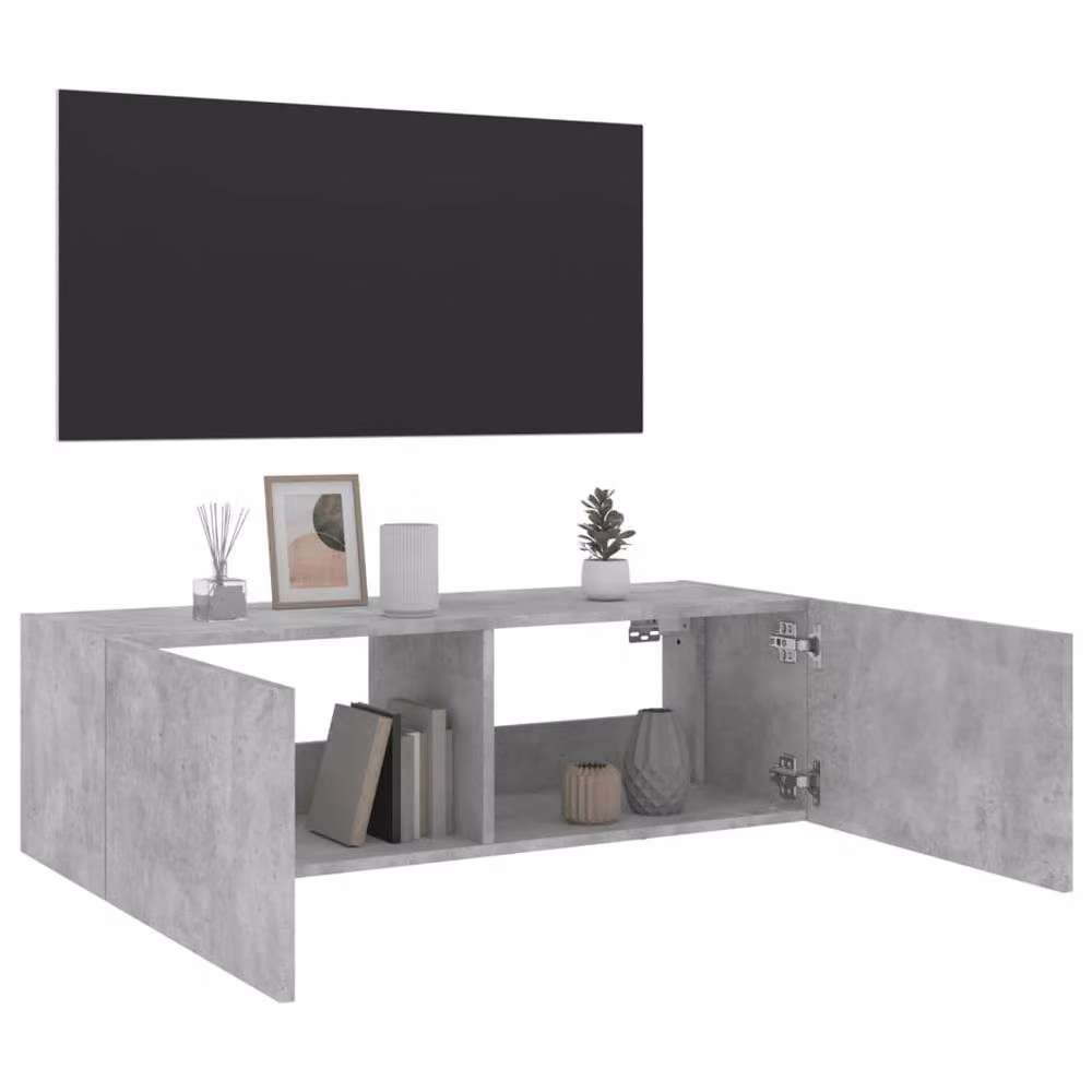Berkfield Home Modern TV Wall Cabinet with LED Lights in Concrete Grey, W/D/H: 100 x 35 x 31 cm – 5