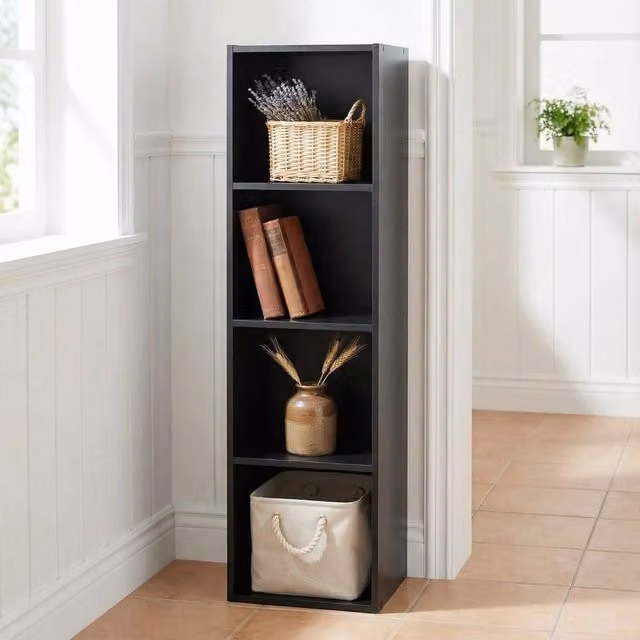 Home Garden Direct Jane 4x1 Cube Storage Box Bookshelf in Black Oak Wood