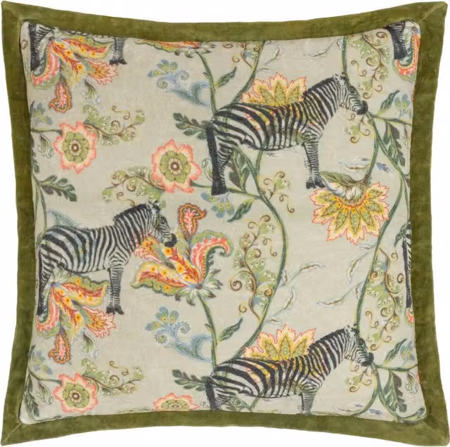 Wylder Tropics Sundara Printed Velvet Cushion in Green, W/D/H: 50 x 50 x 50 cm – 1