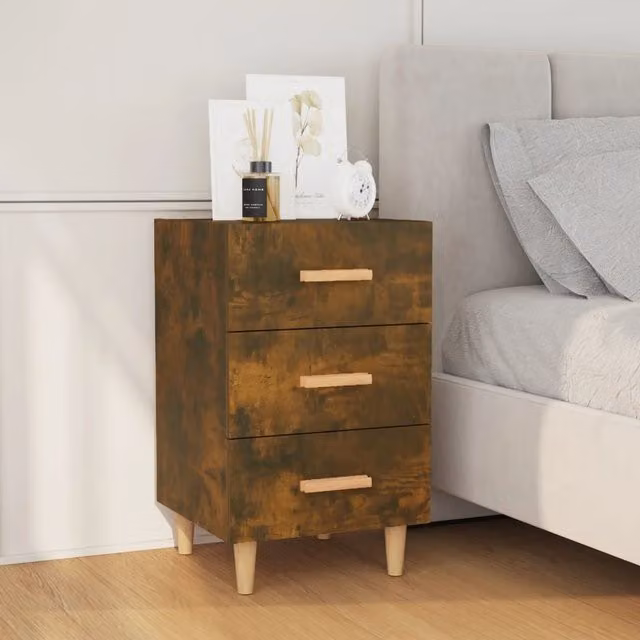 Berkfield Home Bedside Cabinet in Smoked Oak Brown, W/D/H: 40 x 40 x 66 cm