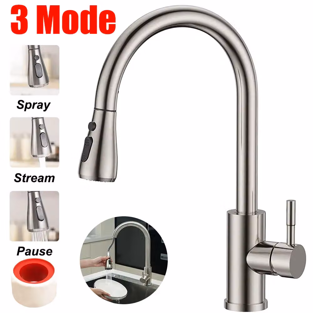 VOGREX 360 Degree Pull-Out Kitchen Mixer Tap with Single Lever Design in Chrome Silver – 5