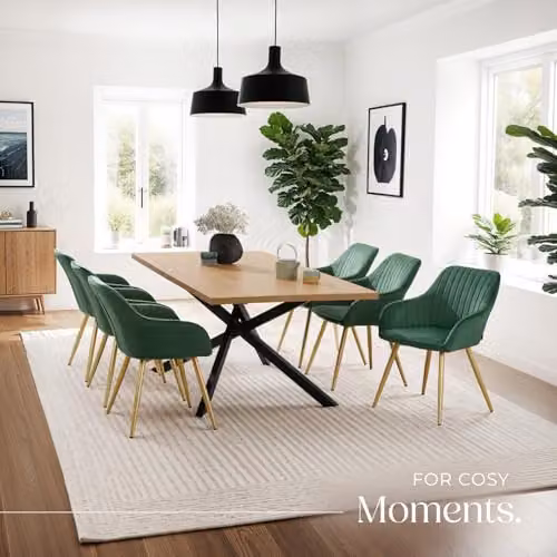 tectake Marilyn Dining Chair with Velvet Fabric and Armrests in Green and Gold – 2