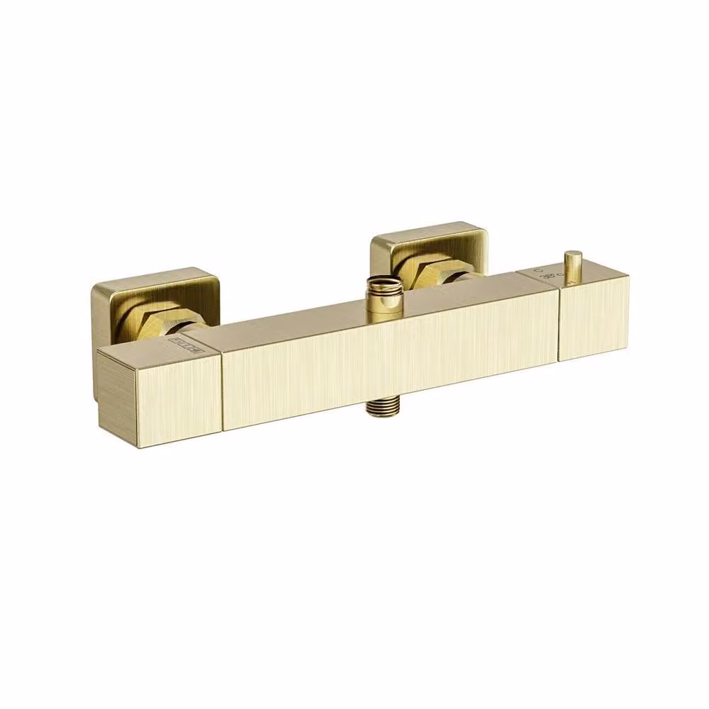 FLAVORA Square Brushed Brass Exposed Thermostatic Shower Valve in Metallic Gold – 2