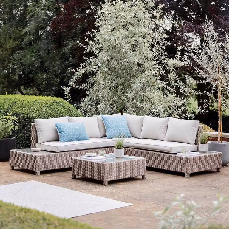 Leisure Grow Matilda L-Shape Corner Lounge Set with Coffee Table in Beige Polyrattan