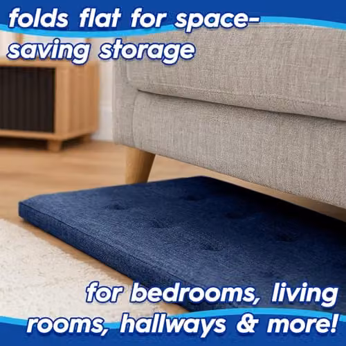 Harbour Housewares Foldable Storage Ottoman Bench in Blue Fabric, W/D/H: 111 x 39 x 36 cm – 6