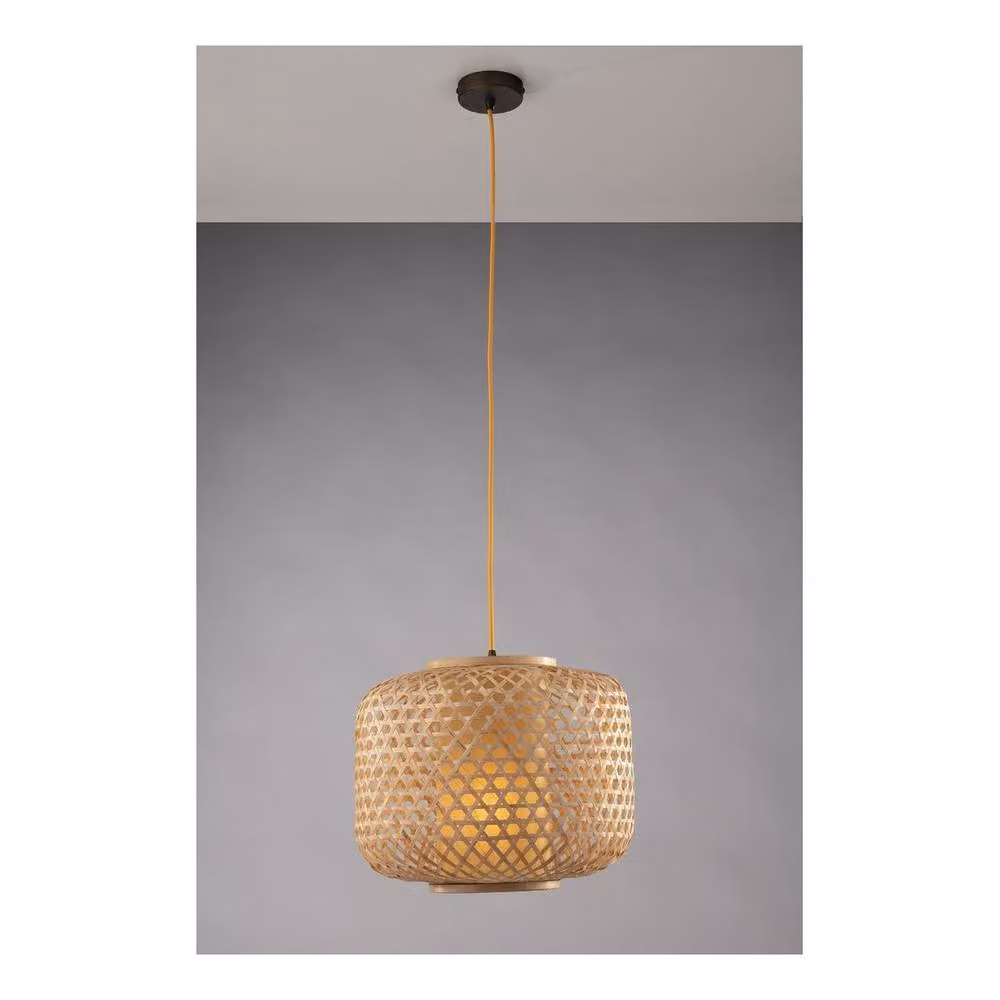 Netlighting ZEN Cylindrical Pendant Ceiling Light in Brown Wood and Bamboo, W: 40 cm, H: 31 cm – 2