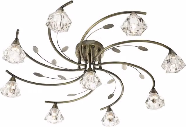 Macai Antique Brass Semi-Flush Ceiling Light with Transparent Glass