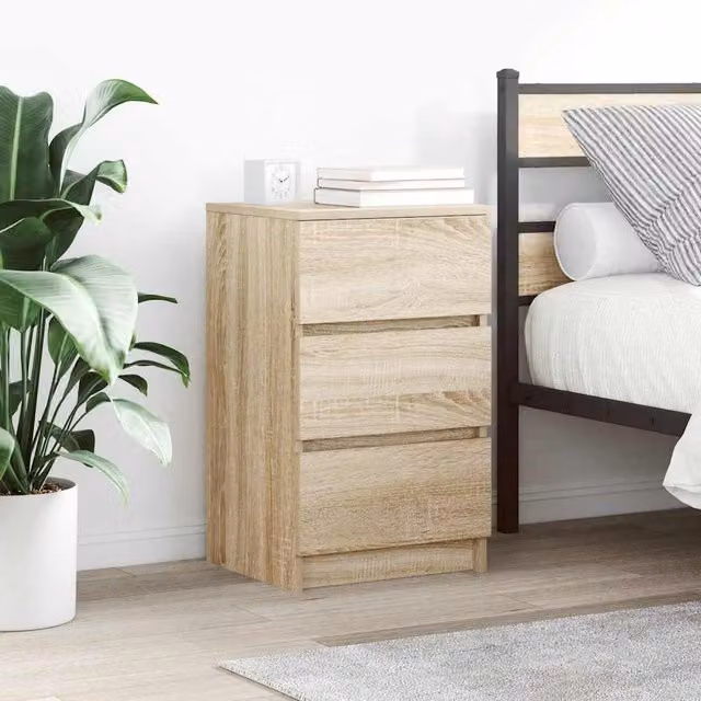 Berkfield Home Set of 2 Bedside Cabinets with 3 Drawers in Sonoma Oak Brown, W/D/H: 39 x 35 x 65 cm – 1