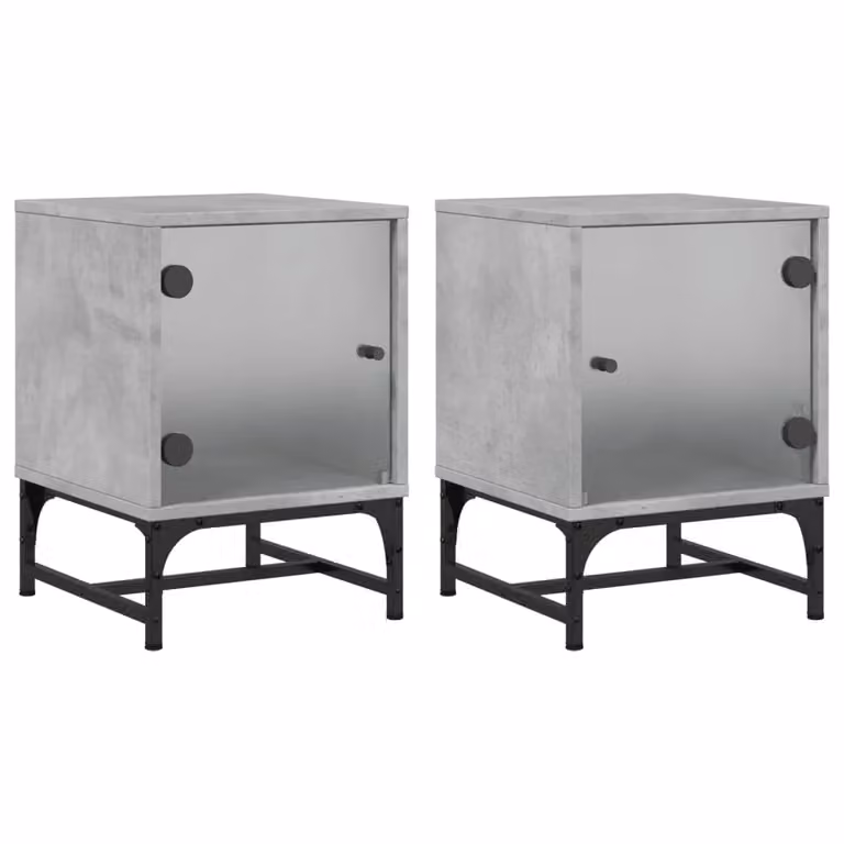 Berkfield Home Bedside Cabinets with Glass Doors, 2 Pack, Concrete Grey, W: 35 cm, D: 37 cm, H: 50 cm