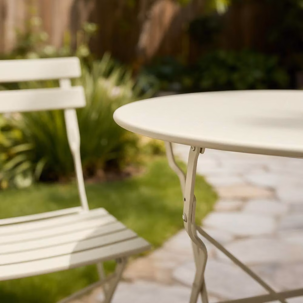 Home Source Metal Bistro Set Outdoor Garden Furniture with Table and 2 Chairs in Cream – 3