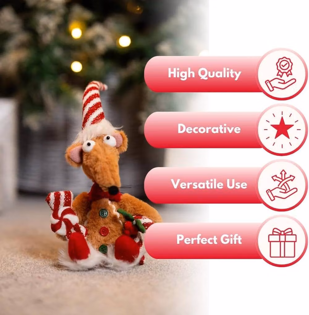 Marco Paul Brown Gingerbread Rat Soft Plush Christmas Tabletop Decoration, Height: 48 cm – 6