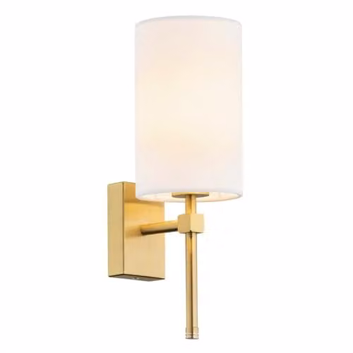 Argon Abruzzo Modern Wall Lamp with White Cylinder Shade and Brushed Brass Finish
