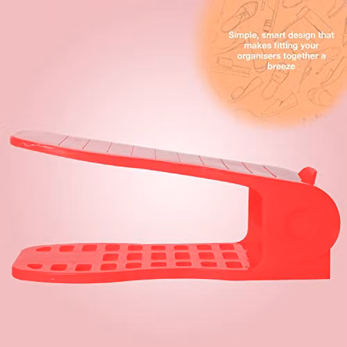 AQUARIUS Space Saver Shoe Rack Organiser, Adjustable Double Deck Footwear Storage Stand in Red – 2