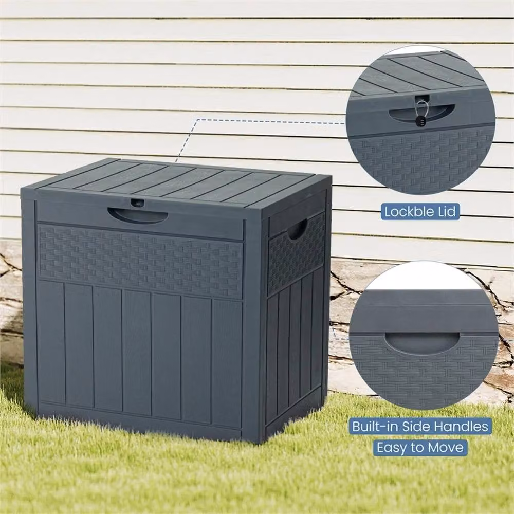 Kelvenix Large Outdoor Storage Box in Grey Wood Grain for Garden and Patio, 126L – 4