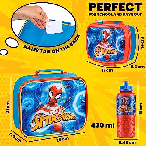Marvel Spiderman 3 Piece Insulated Lunch Set with 430ml Water Bottle, Multicolour – 5