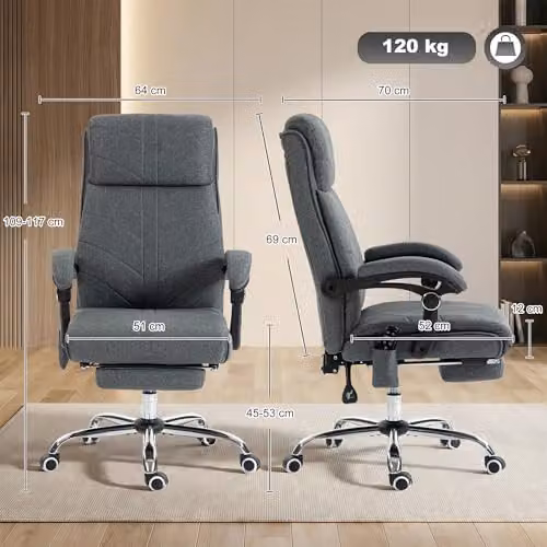 Vinsetto Grey Microfibre Executive Massage Office Chair with Heating and 4-Point Vibration, Height Adjustable, W/D/H: 64 x 76 x 120 cm – 3