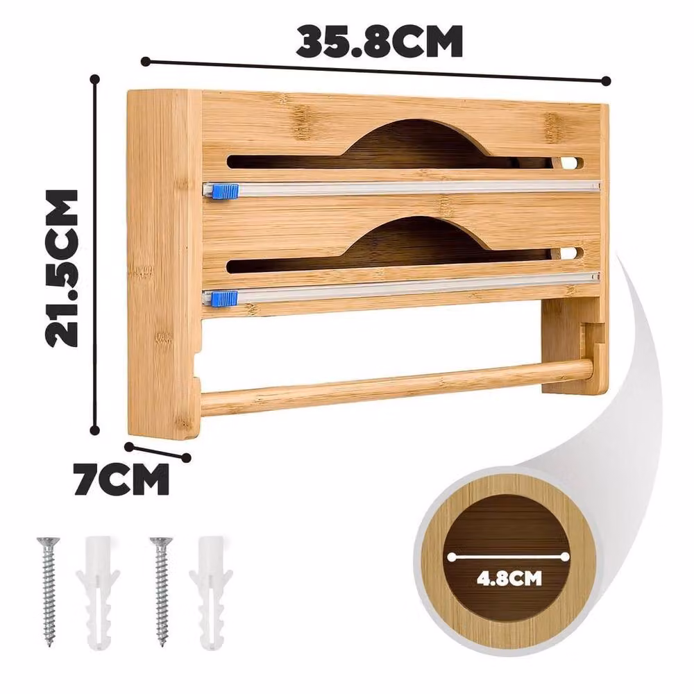 EONLION Wall Mounted Raw Wood Kitchen Roll Holder in Light Oak Brown – 2