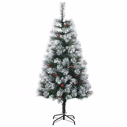 HOMCOM Green Artificial Christmas Tree with Berry Decoration and Metal Stand, Height: 150 cm